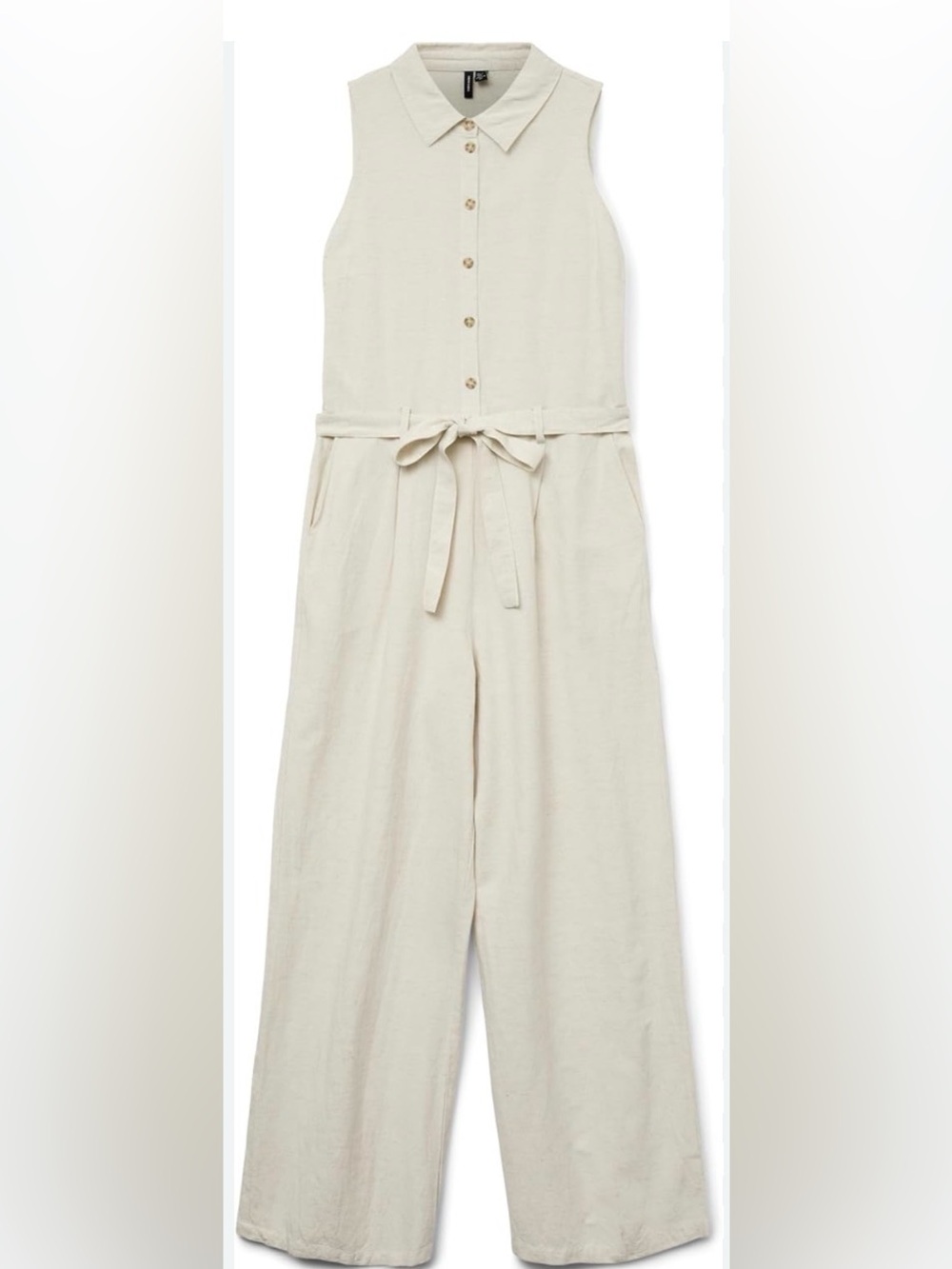 Vero Moda Cream Sleeveless Button-Front Wide-Leg Jumpsuit